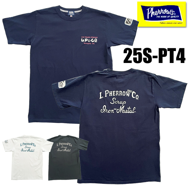 フェローズ Pherrow's Tシャツ 25S-PT4 プリント ロゴT 半袖 ラバープリント ワッペン ひび割れ クルーネック 綿100％ アメカジ TEE メンズ 2025年 春夏 新色 | Pherrow's | 02