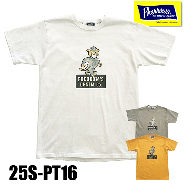 フェローズ Pherrow's Tシャツ 25S-PT16 PHERROW’S DENIM Co. アニマル フロッキー デニム プリント ロゴT 半袖 綿100％ アメカジ TEE メンズ 2025年 春夏 | Pherrow's | 01