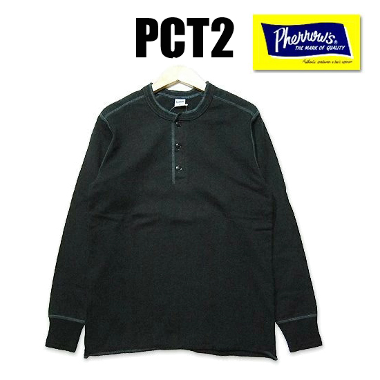 フェローズ Pherrow's ロンT PCT2 黒 ブラック ヘンリーネック Tシャツ 長袖 無地 カットソー 綿 TEE ロングセラー ヴィンテージ アメカジ メンズ 定番 | Pherrow's | 01