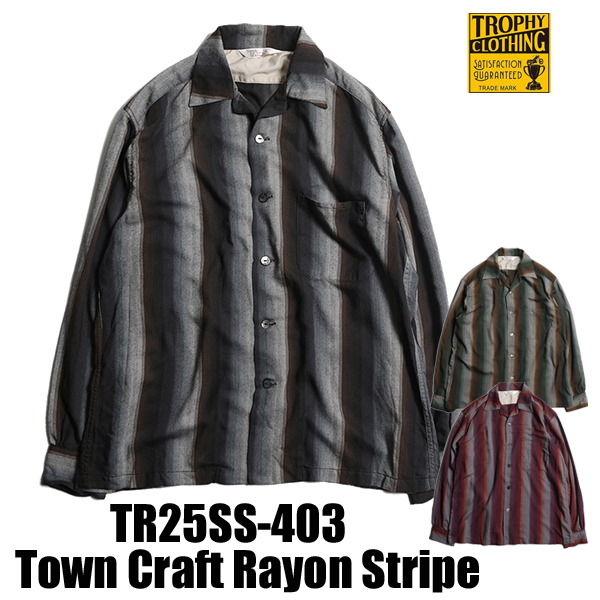トロフィークロージング TROPHY CLOTHING オープンカラーシャツ TR25SS-403 長袖 レーヨン ストライプ バイカー アメカジ メンズ 2025年 新作 春夏 日本製 | TROPHY CLOTHING | 01