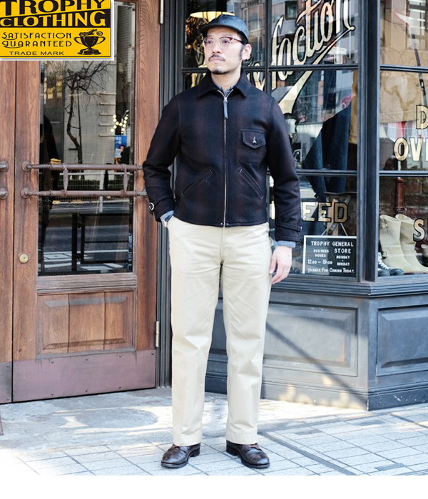 お気に入りの トロフィークロージング TROPHY CLOTHING Sport バイカー アメカジ 新作 Jacket アウター チェック メルトン  ウール ショート丈 スポーツジャケット TR22AW-510 ジャケット