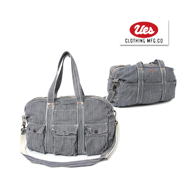 UES ウエス ボストンバッグ 810951 デニム ヒッコリー 鞄 バッグ トートバッグ ショルダー 斜め掛け 綿 アメカジ 定番 小物 プレゼント メンズ 男性 日本製 | UES | 01