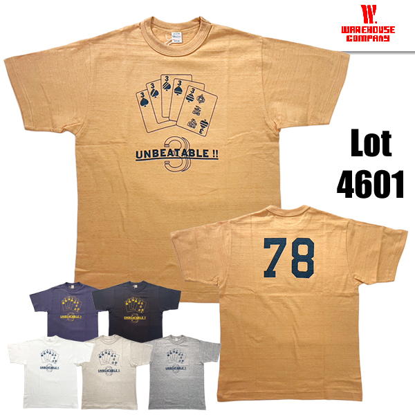 ウエアハウス WAREHOUSE Tシャツ Lot 4601 UNBEATABLE トランプ 半袖 プリント 未洗い アメカジ メンズ 正規品 | WAREHOUSE | 03