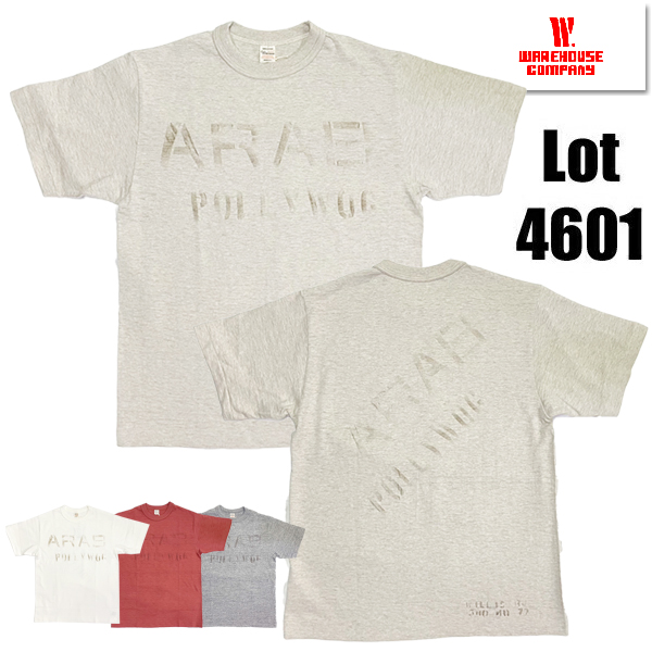 ウエアハウス WAREHOUSE Tシャツ Lot4601 ARAB 半袖 両面 ステンシル プリント TEE シャドウボーダー 未洗い ロゴ 綿 アメカジ メンズ 2025年 春夏 新作 | WAREHOUSE | 01