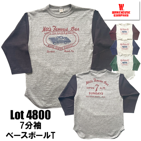 WAREHOUSE（ウエアハウス） WAREHOUSE 7分袖 ベースボールT Lot 4800 
