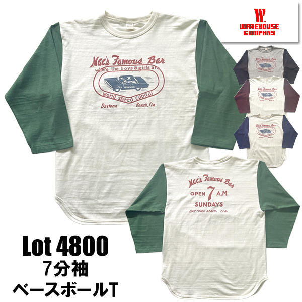 WAREHOUSE（ウエアハウス） WAREHOUSE 7分袖 ベースボールT Lot 4800 