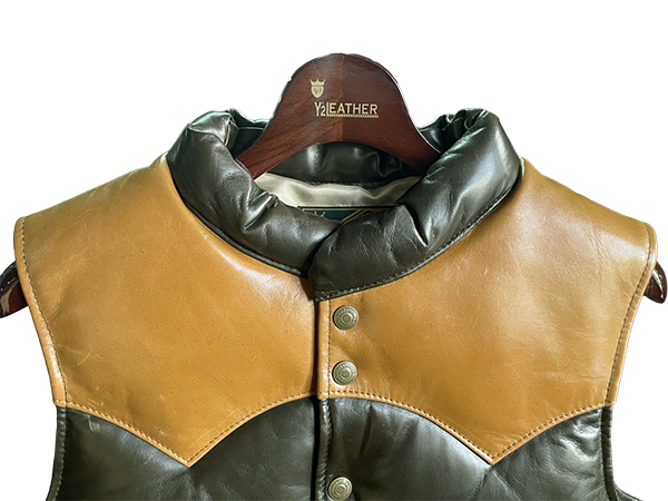 Y'2 LEATHER ワイツーレザー ダウンベスト OV-01 OLIVE×CAME OIL SOFT