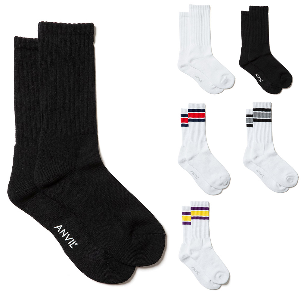 ANVIL アンビル アンヴィル ソックス 靴下 USA コットン クルーソックス USA Cotton Crew Socks AN500 メンズ  ハイソックス リブソックス ラインソックス 長め