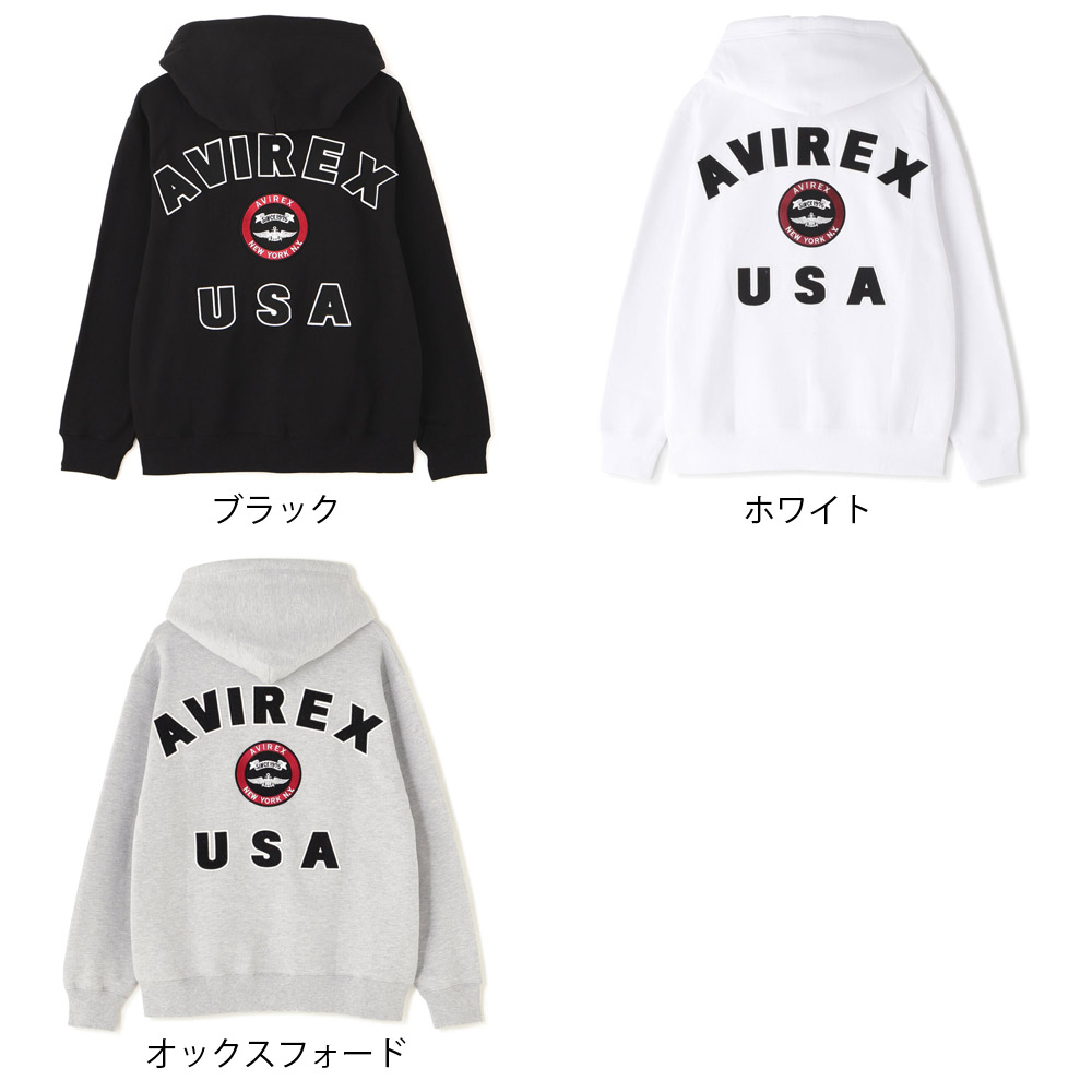 美品 AVIREX スウェット ジップアップ パーカー ビッグロゴ刺繍 短丈 アヴィレックス アビレックス AVIREX バーシティ ロゴ スウェット