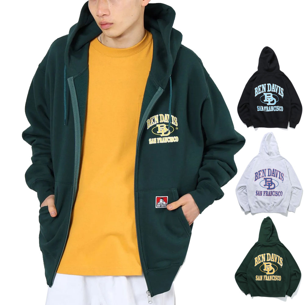 ベンデイビス BEN DAVIS パーカー ワンポイント刺繍 カレッジロゴ バックプリント ジップパーカー メンズ レディース 男女兼用  VARSITY ZIP HOODIE 02780052