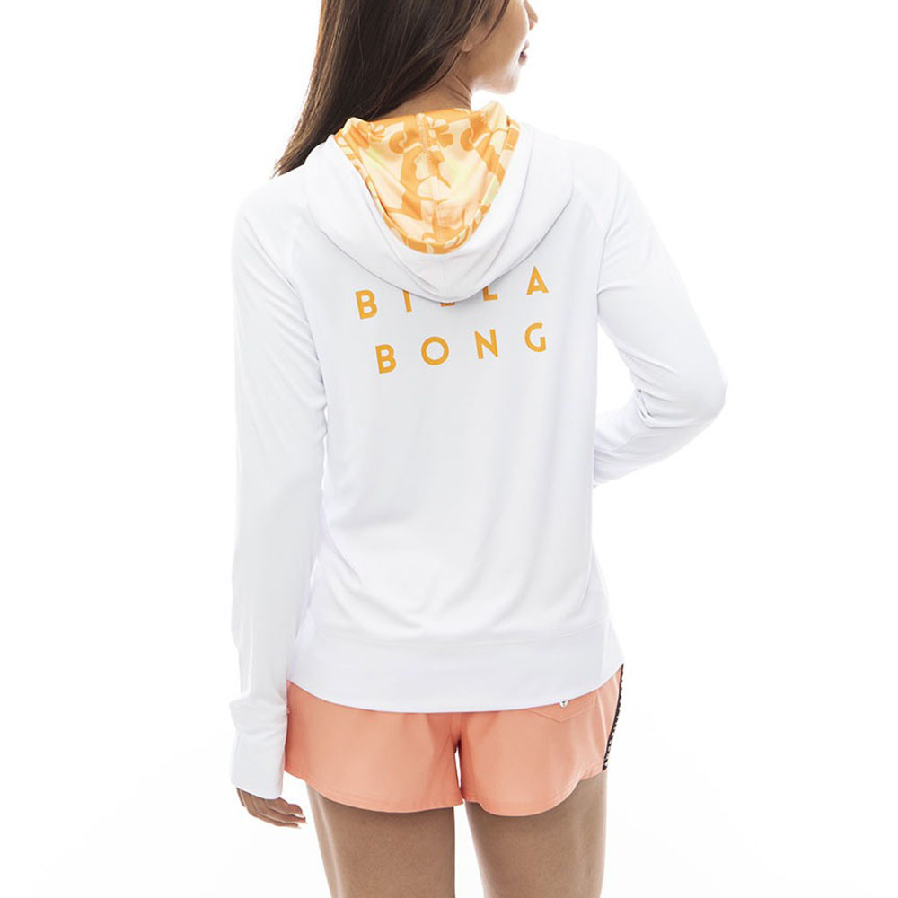 ビラボン BILLABONG レディース ジップアップラッシュガードパーカー ZIP UP HOODED RASHGUARD BE013861 ロゴ 紫外線対策 プール 海 水陸両用 リサイクル素材｜raiders｜06