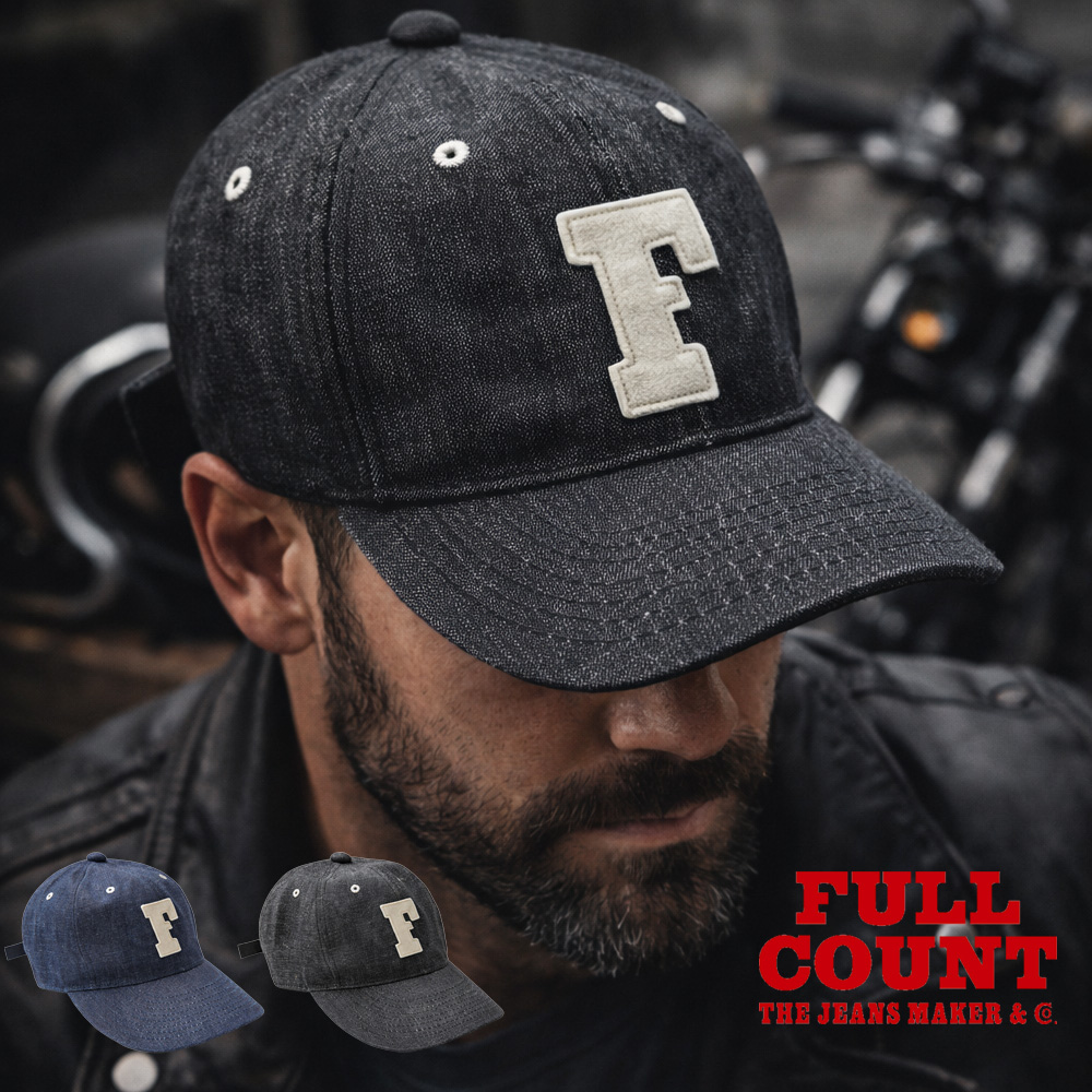 FULLCOUNT : 6パネル デニムFロゴキャップ FULLCOUNT（フルカウント） キャップ 6パネル デニム ベースボール