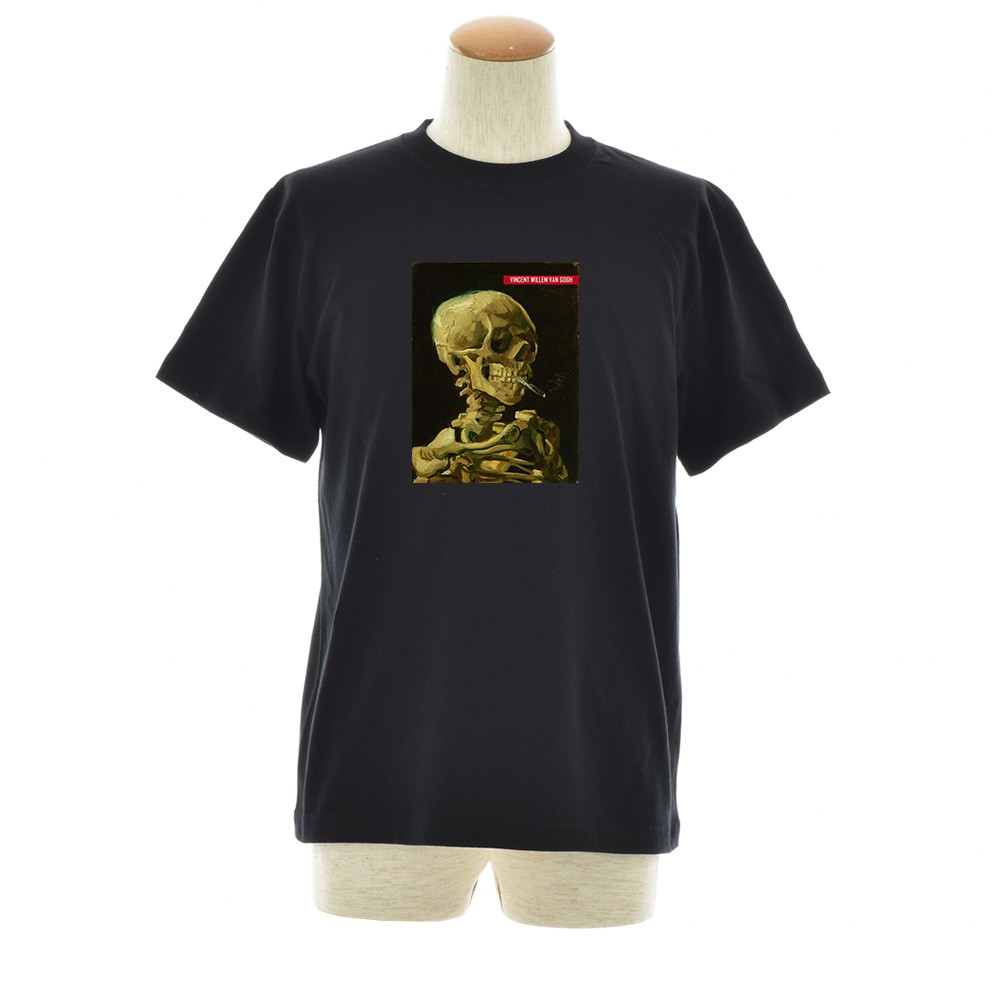 半袖 アートTシャツ】ゴッホ Tシャツ 火の付いたタバコをくわえた骸骨