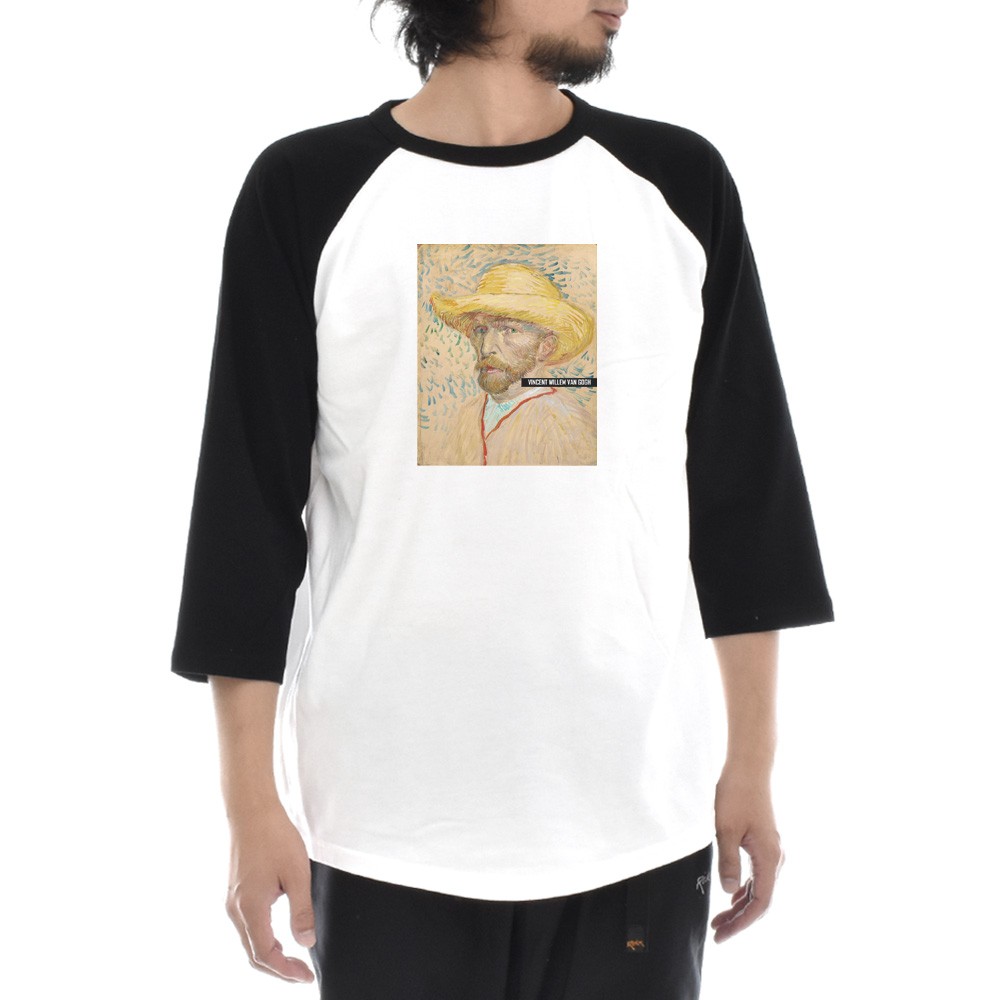 90'sヴィンテージフィンセントファンゴッホ自画像アートTシャツロンT白 フィンセントファンゴッホ 自画像 半袖 アート Tシャツ S144古着