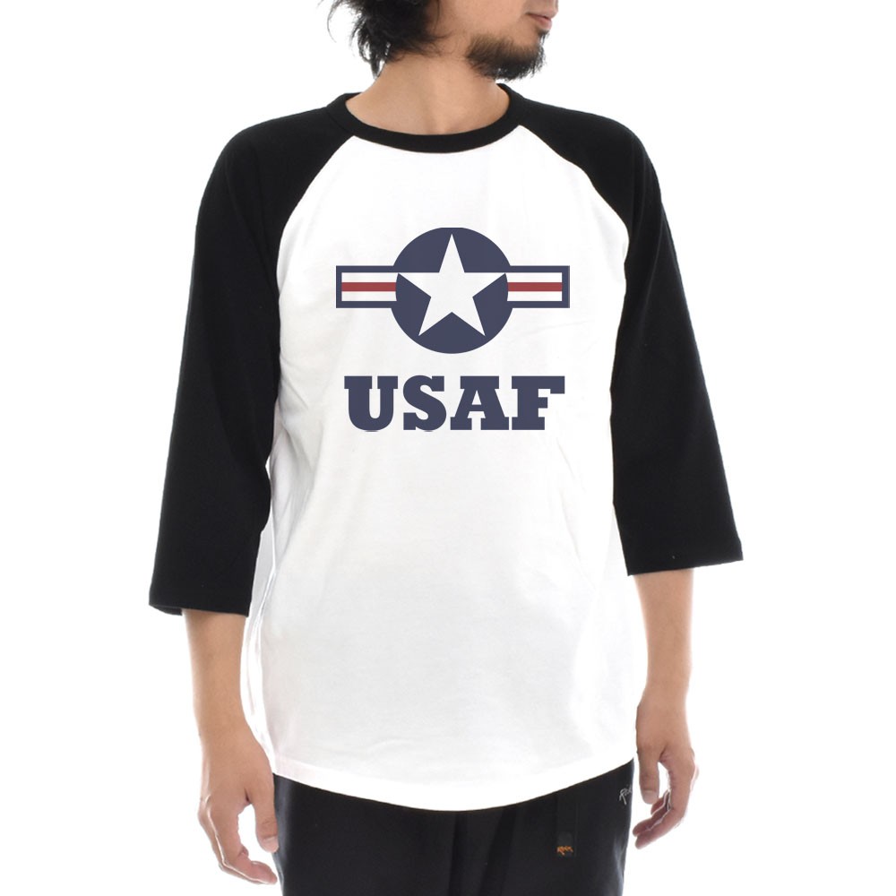 USAF マーク ラウンデル ロゴ Tシャツ ラグラン 七分袖 3/4 メンズ