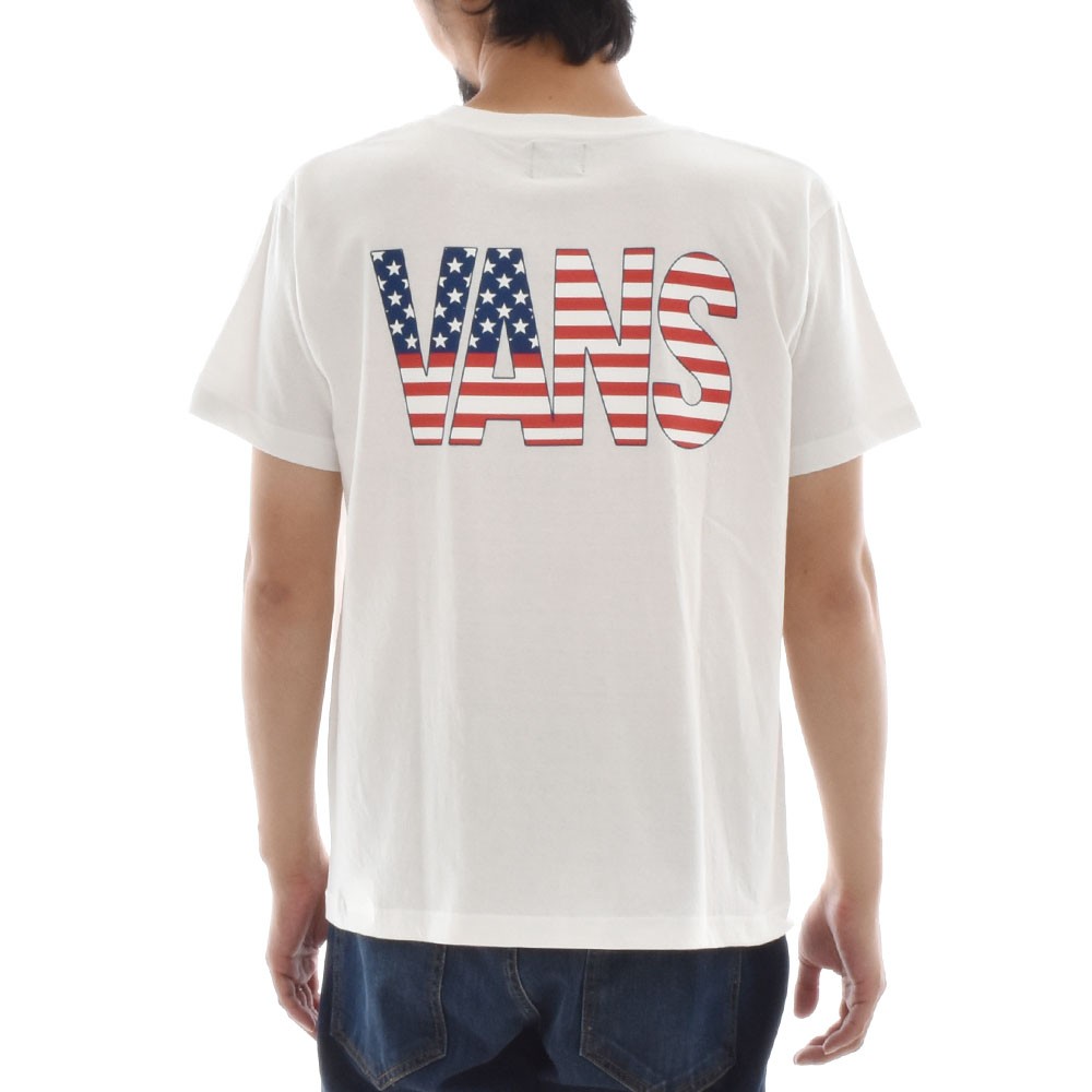 VANS Tシャツ バンズ ヴァンズ メンズ おしゃれ アメカジ ブランド ロゴT 半袖 USA 星条旗 アメリカ国旗 柄 ティーシャツ ホワイト 白  TEE VA18SS-MT34