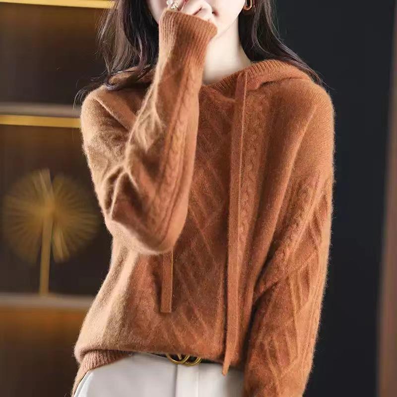 ニットパーカー レディース セーターシャツ ケープル編み フード付き ゆったり 韓国風 プルオーバー...