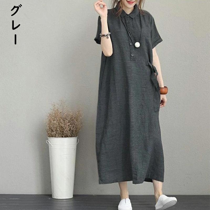 ワンピース シャツワンピース レディース 半袖ワンピース シフォンワンピース 夏ワンピース 無地 きれいめ ロングワンピース 大きいサイズ 通勤 大人可愛い |  | 02