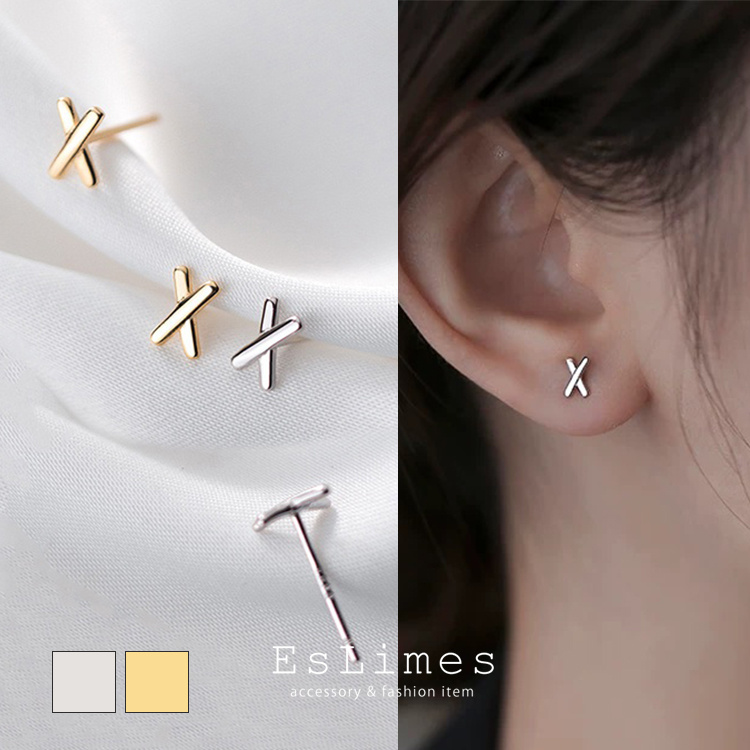 ピアス レディース メンズ X型 クロス 小さめ スタッドピアス 重ね付け