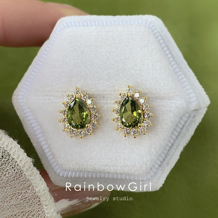 July Sale❣️金 K18ゴールド グリーンストーン ドロップピアス RainbowGirl ピアス レディース しずく ドロップ 雫 緑石 グリーン