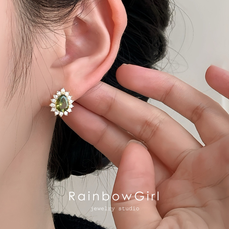 RainbowGirl ピアス レディース しずく ドロップ 雫 緑石 グリーン