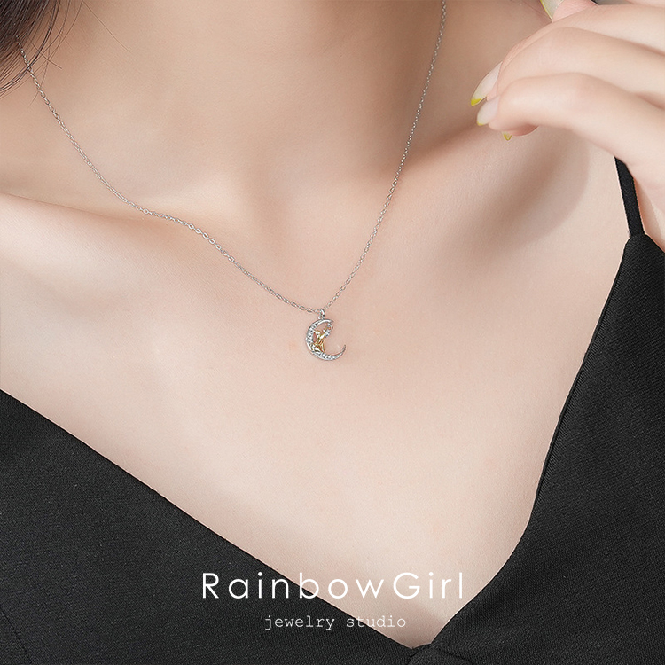 RainbowGirl ネックレス レディース 猫ペンダント 遊び猫 星月 可愛い 