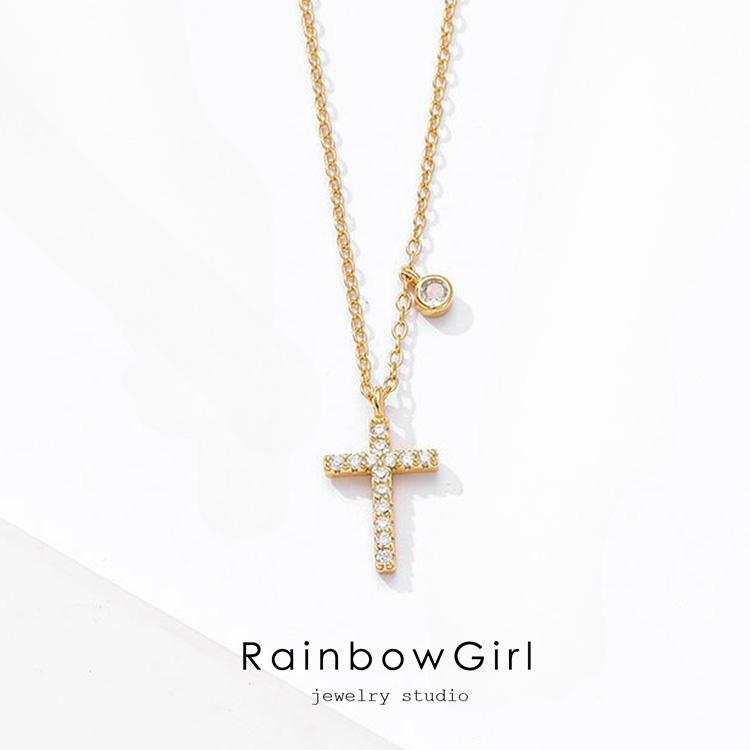 RainbowGirl ネックレス レディース クロス 十字架 シルバー 14k