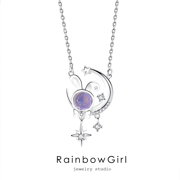 〜すず☆らん様〜レジンネックレス　【うさぎちゃんと星空】 RainbowGirl（アクセサリー） ネックレス レディース うさぎ 月