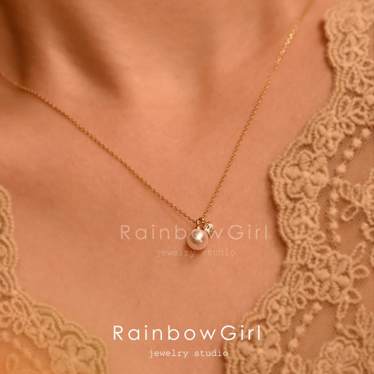 RainbowGirl ネックレス レディース 一粒パール CZダイヤ 定番