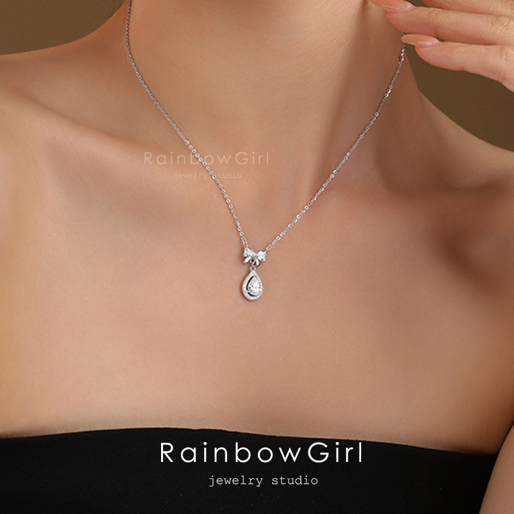 RainbowGirl ネックレス レディース しずく リボン 雫 ドロップ 