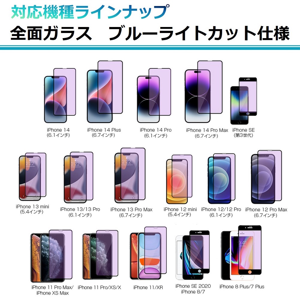 iPhone SE iPhone8 iPhone7 iPhone8Plus iPhone7Plus ガラスフィルム ブルーライトカット 全面保護