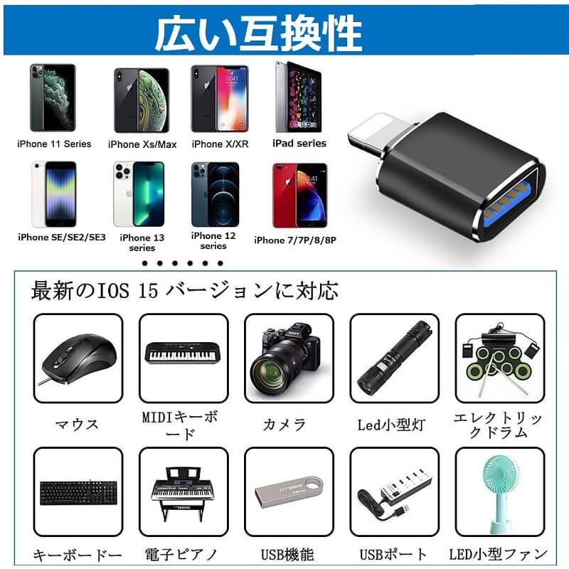 iPhone iPad 変換アダプタ カメラ OTG ケーブル 多デバイス対応