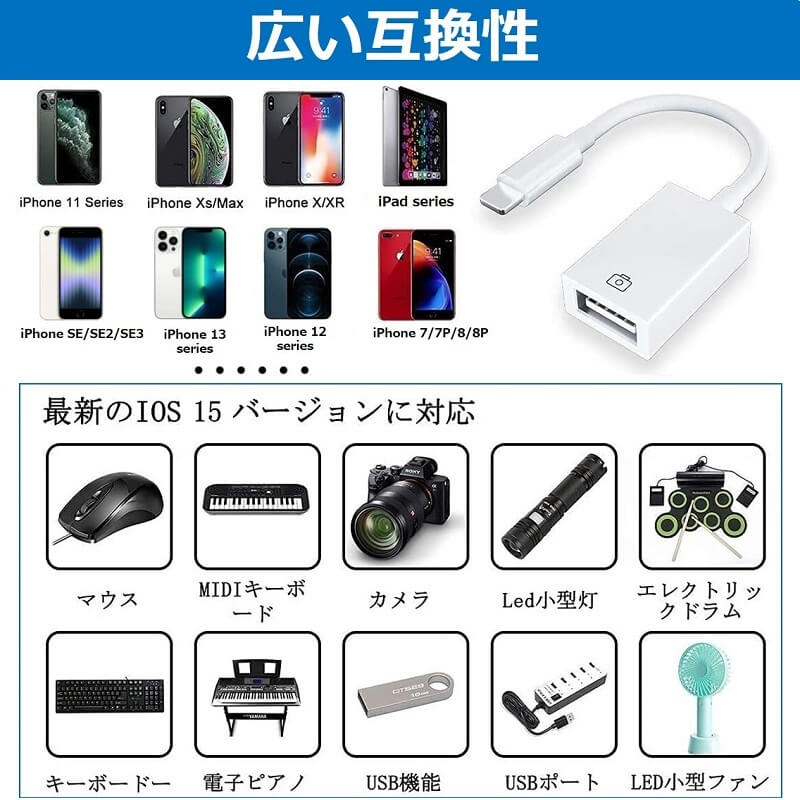 iPhone iPad 変換アダプタ カメラ OTG ケーブル 多デバイス対応