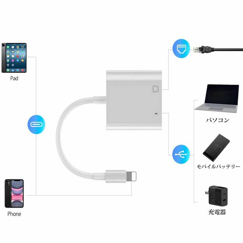 iPhone iPad 変換アダプタ カメラ OTG ケーブル 同時充電