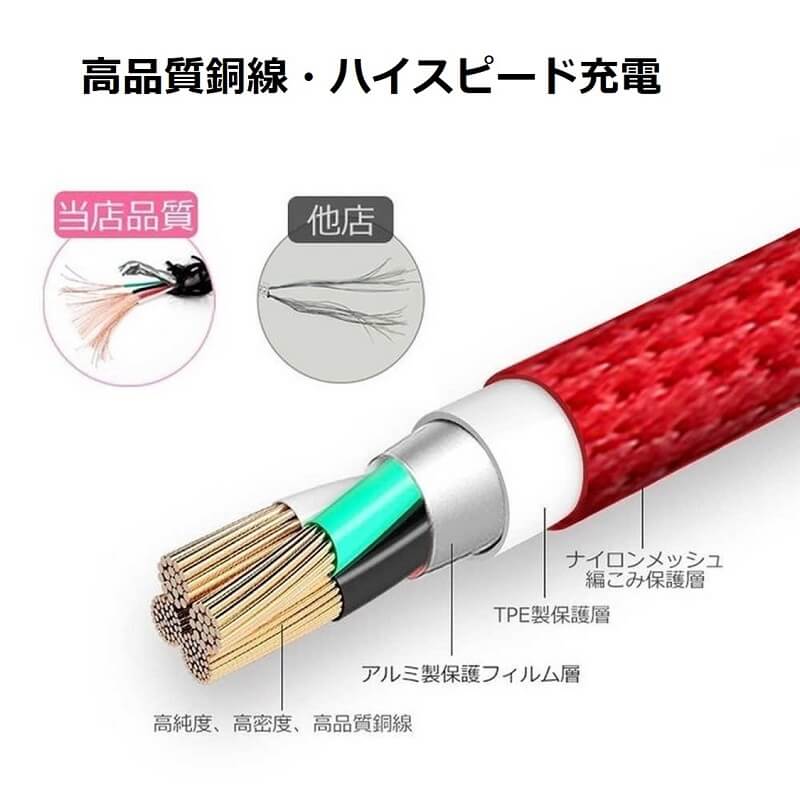 iPhone+microUSB+Type-C 充電ケーブル 3in1 急速充電 1.2m ナイロン編み 高耐久
