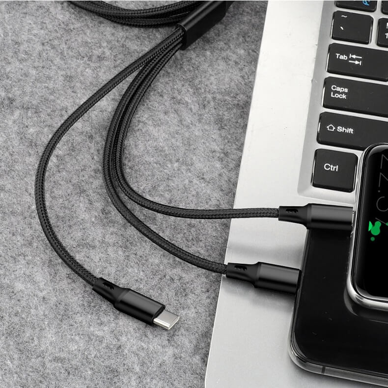 iPhone+microUSB+Type-C 充電ケーブル 3in1 急速充電 1.2m ナイロン編み 高耐久