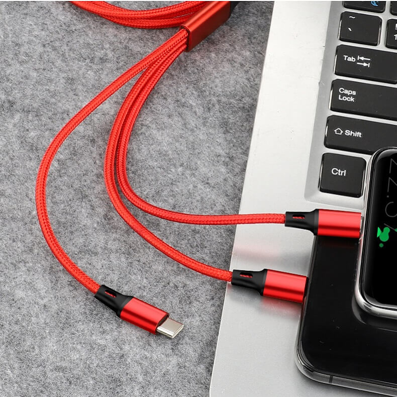 iPhone+microUSB+Type-C 充電ケーブル 3in1 急速充電 1.2m ナイロン編み 高耐久