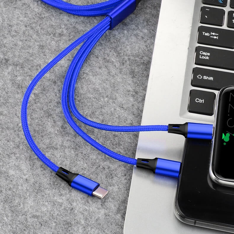 iPhone+microUSB+Type-C 充電ケーブル 3in1 急速充電 1.2m ナイロン編み 高耐久