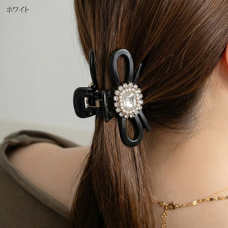 ヘアクリップ リボン 小さめ ミニ 黒 バンスクリップ ヘアアクセサリー