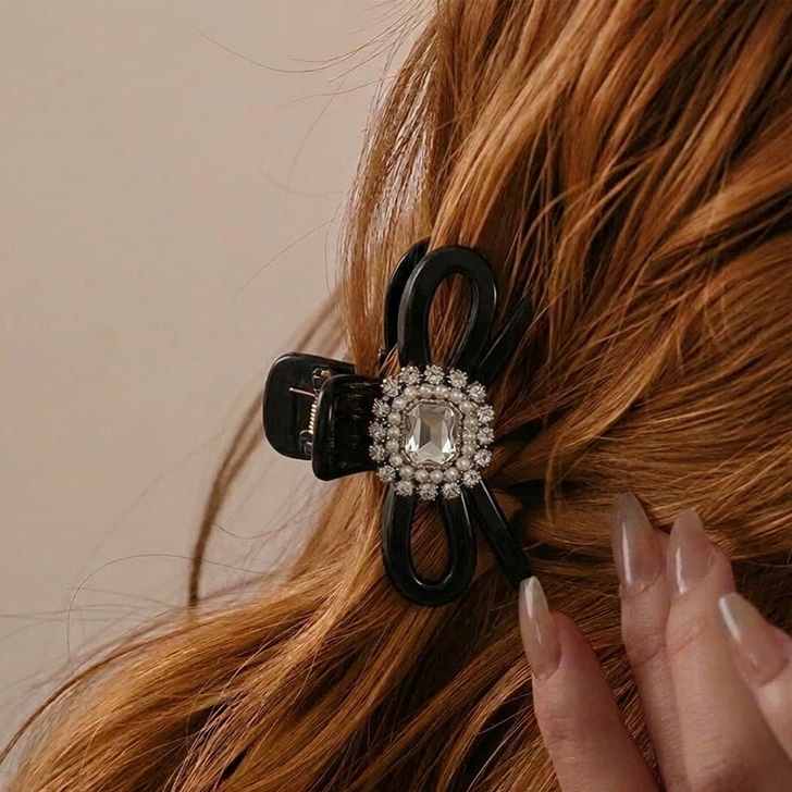 ヘアクリップ リボン 小さめ ミニ 黒 バンスクリップ ヘアアクセサリー