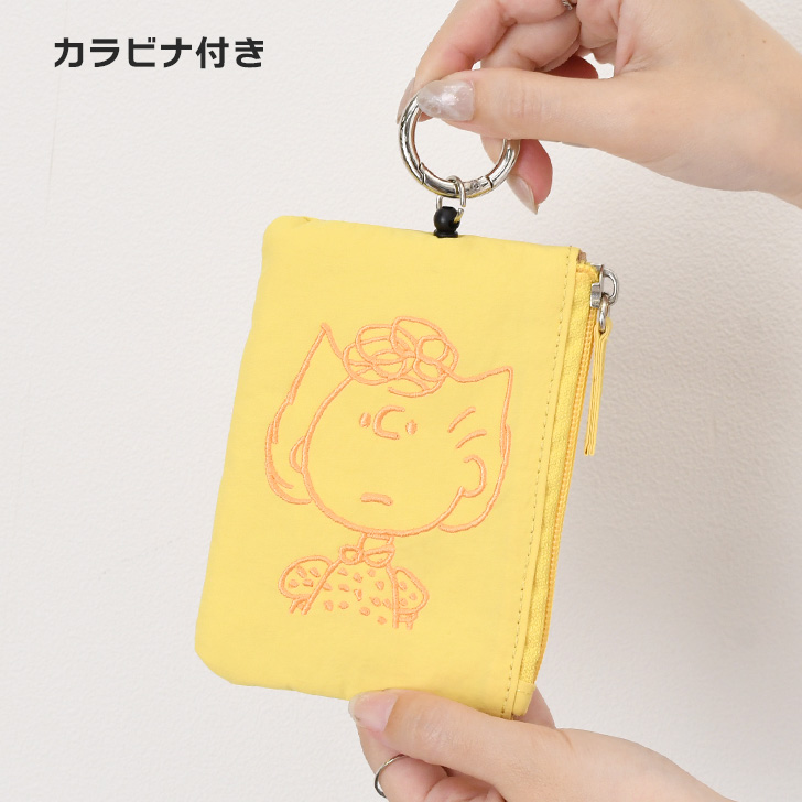 新品★SNOOPY【ナイロン　パスケース　コインケース】リールつき　フェイス刺繍 PEANUTS パスケース (ACT)「PEANUTS」フェイス 刺繍 ナイロン