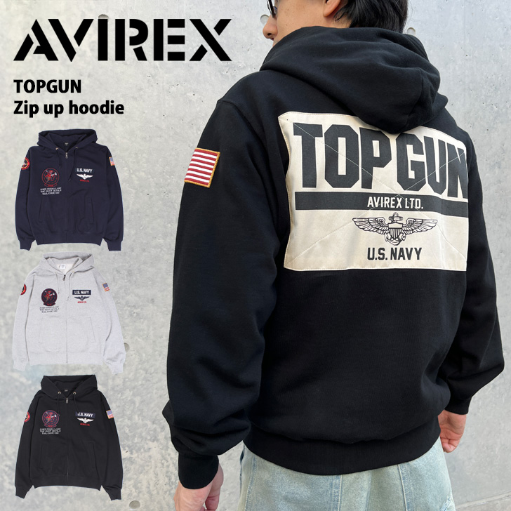 AVIREX フード付き 長袖 ジップアップ ジャケット コート AVIREX プルパーカー フーディー トップス 長袖 スウェット