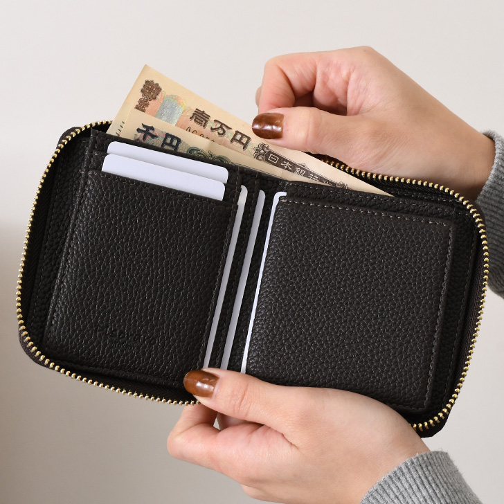 財布 二つ折り ラウンドファスナー レディース 本革 ハラコ