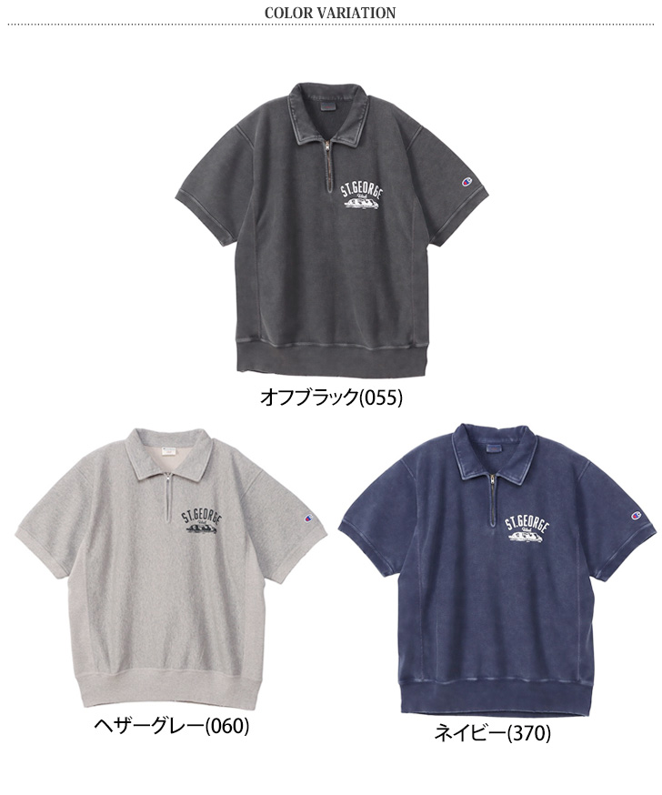 Champion チャンピオン ウォッシュ ハーフジップデニムTシャツ Champion チャンピオン スウェット Tシャツ メンズ インディゴ