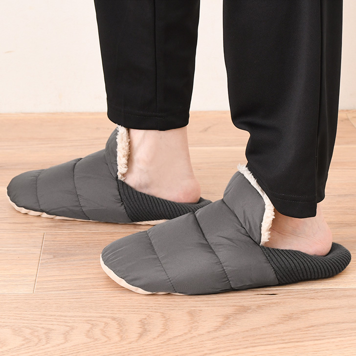 ルームシューズ かかと付き 冬 暖かい メンズ バブーシュ スリッパ