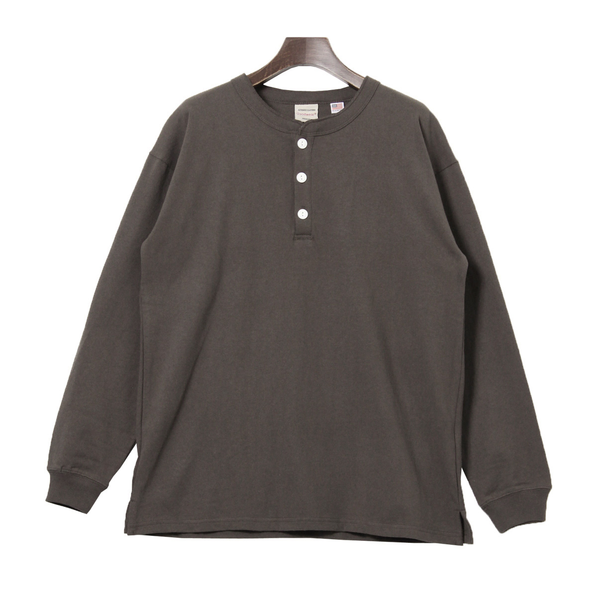 Goodwear（グッドウェア） 綿100％ Tシャツ 長袖 ヘンリーネック