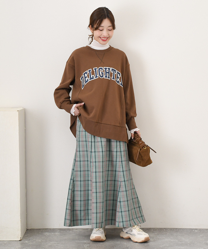 マーメイドスカート ロング フレア Aライン チェック柄 秋 冬 ウエスト