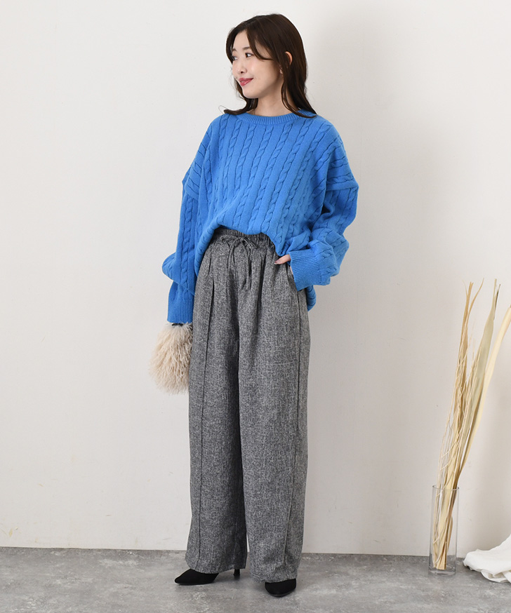 ワイドパンツ レディース 春 夏 秋 冬 きれいめ ツイード 薄手