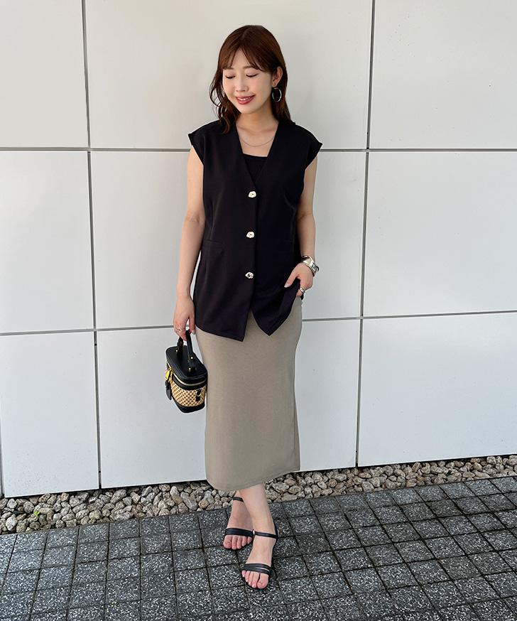 ベスト ジレ ノーカラー レディース 春 夏 Vネック 薄手 前開き