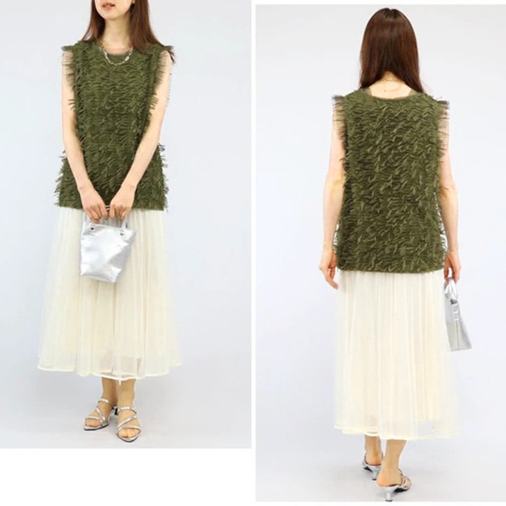 ベスト レディース 夏 秋 ノースリーブ チュール フリンジ フリル